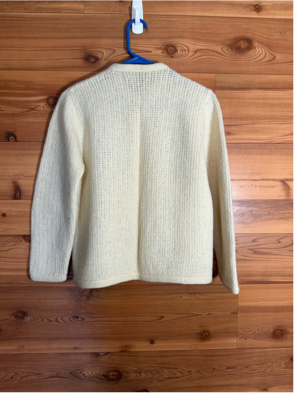 Vintage kenwyn mid century wool mohair button up crochet cream cardigan sweater - Picture 3 of 8